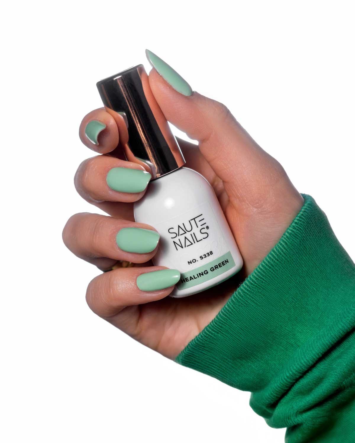 Gelinis lakas Saute Nails - S338 Healing Green - Image 4