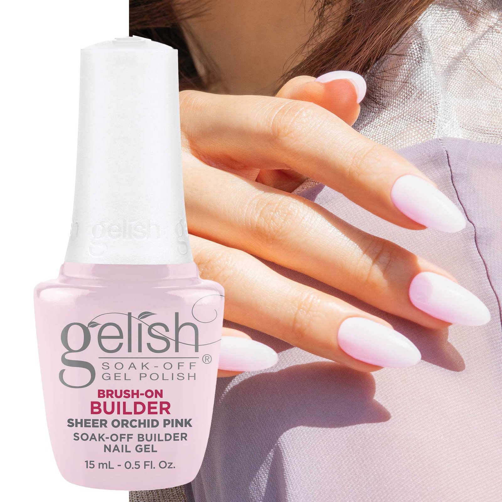 Lakuojamas Statybinis Gelis Gelish Brush-on Builder 15ml. Sheer Orchid Pink