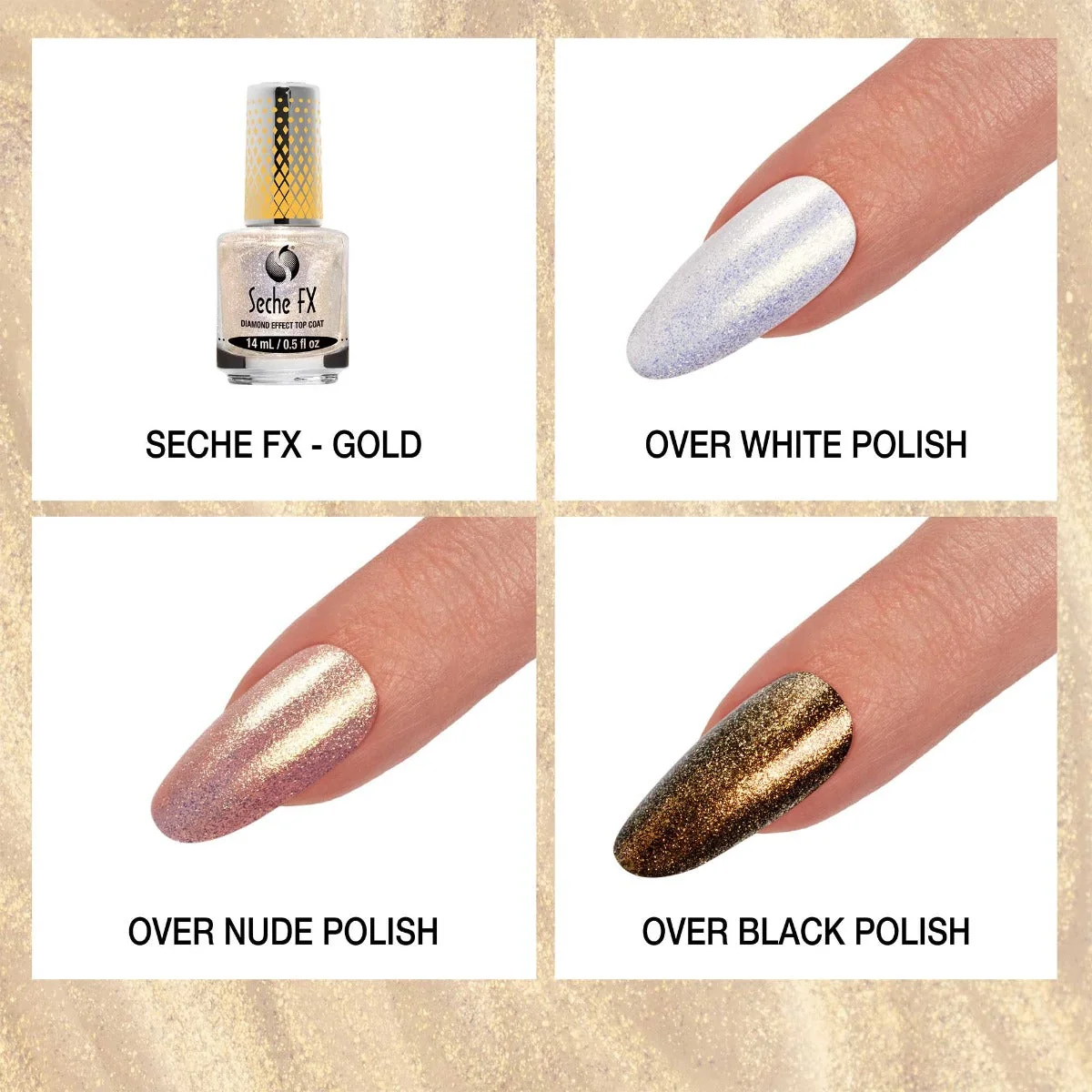 Seche FX Diamond Effect Gold – auksinio deimanto efekto viršutinis nagų lako sluoksnis 14 ml - Image 2